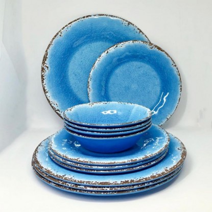 Set Plato Postre x4 Antique Azul